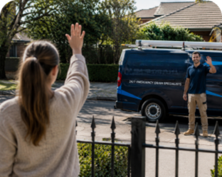 Customer waving goodbye to a Kenthurst Blocked Drains plumber